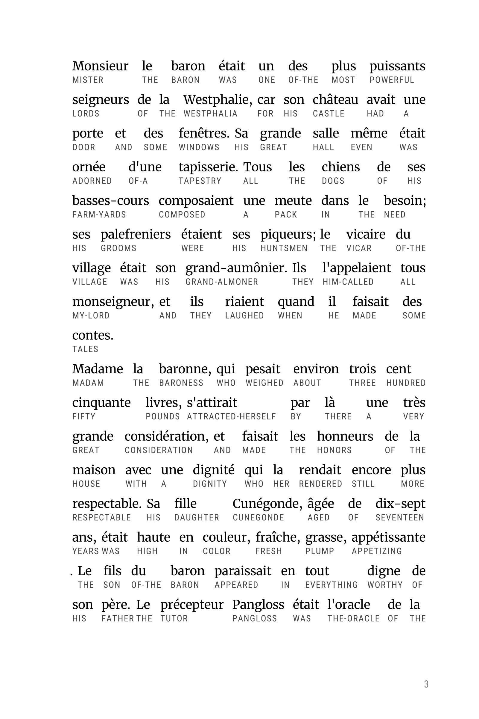 Interlinear sample page from Candide
