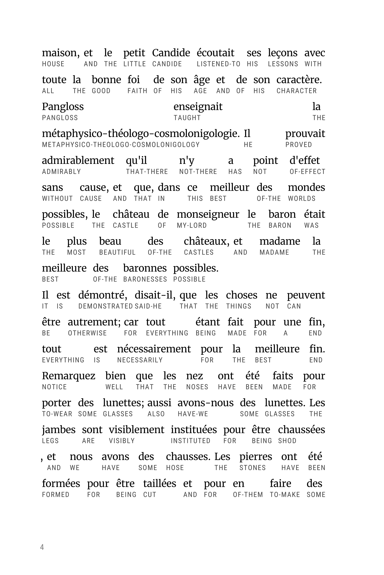 Interlinear sample page 2 from Candide