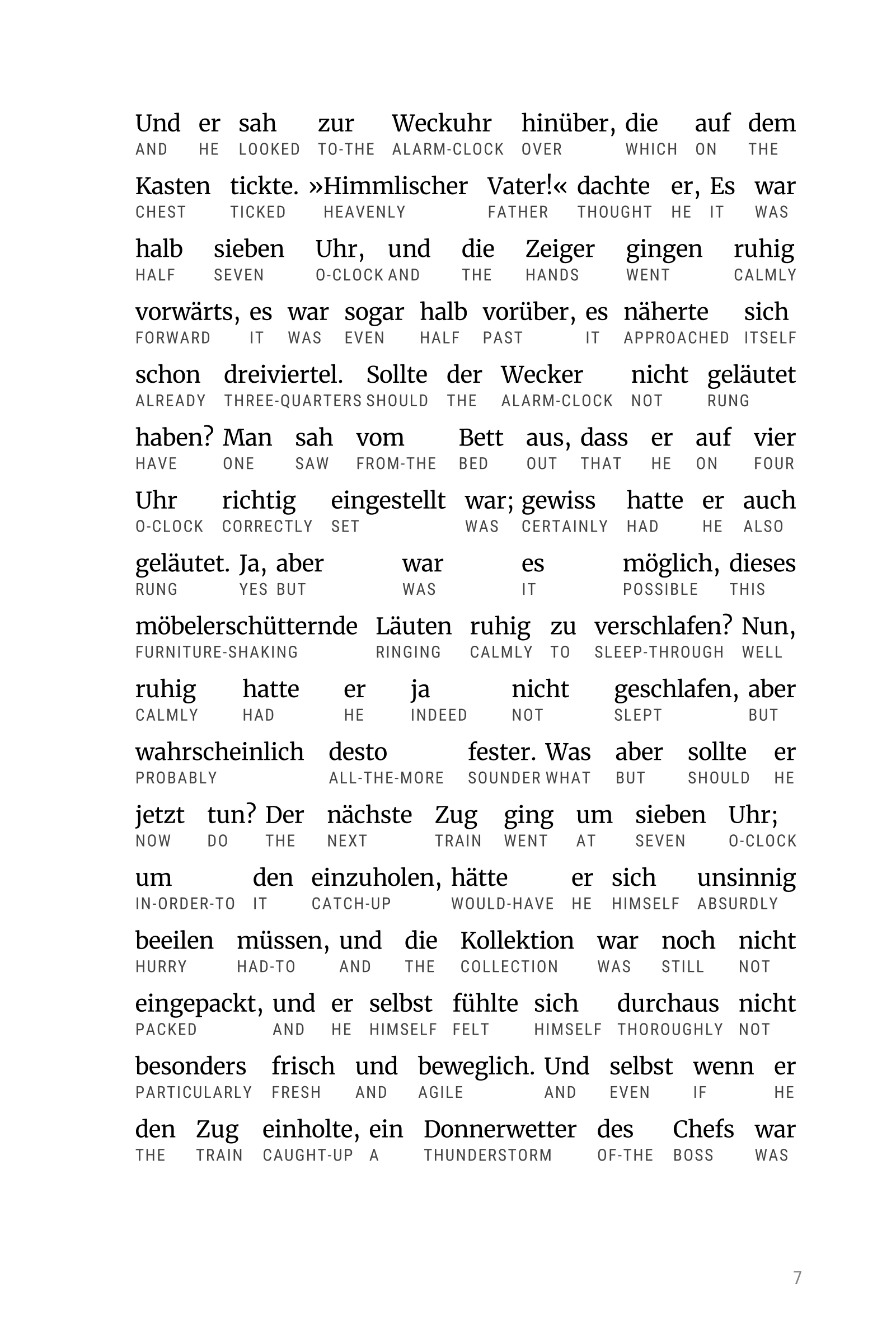 Interlinear sample page 2 from Die Verwandlung