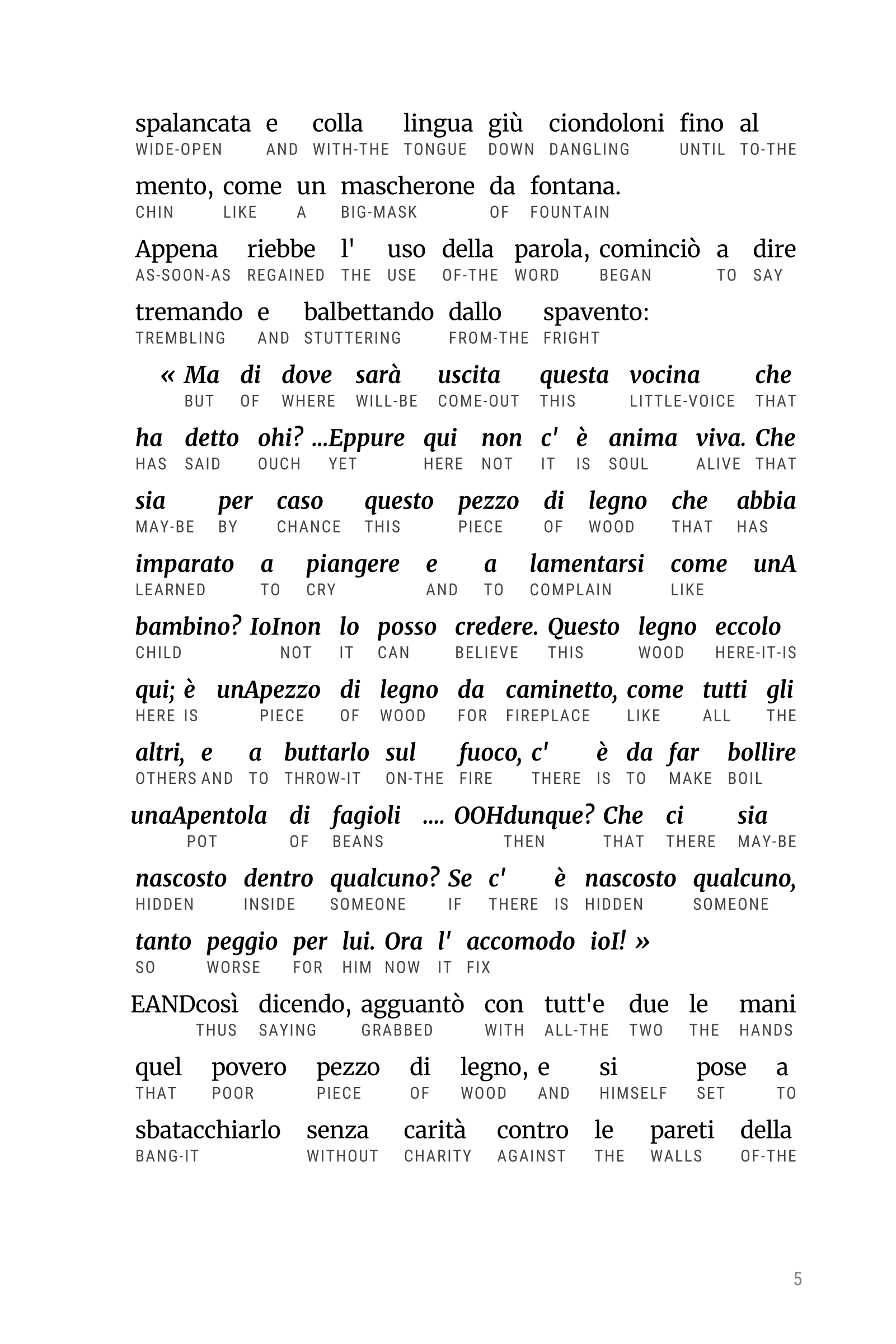 Interlinear sample page 3 from The Adventures of Pinocchio
