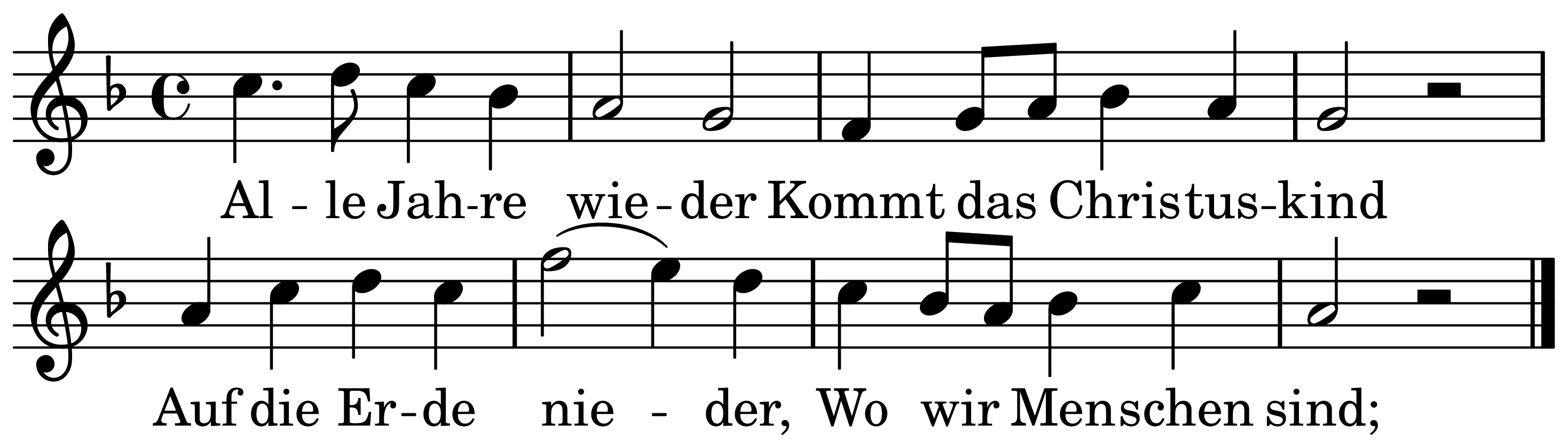 The melody of Alle Jahre wieder on a staff, as engraved in the book