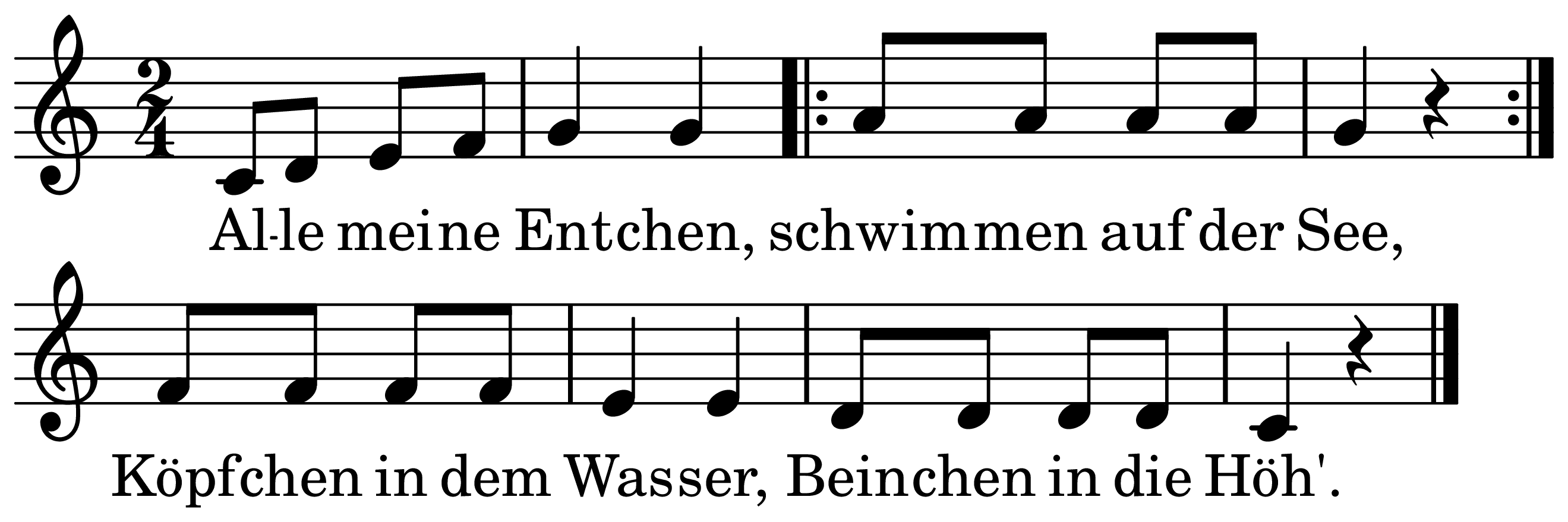 The melody of Alle meine Entchen on a staff, as engraved in the book
