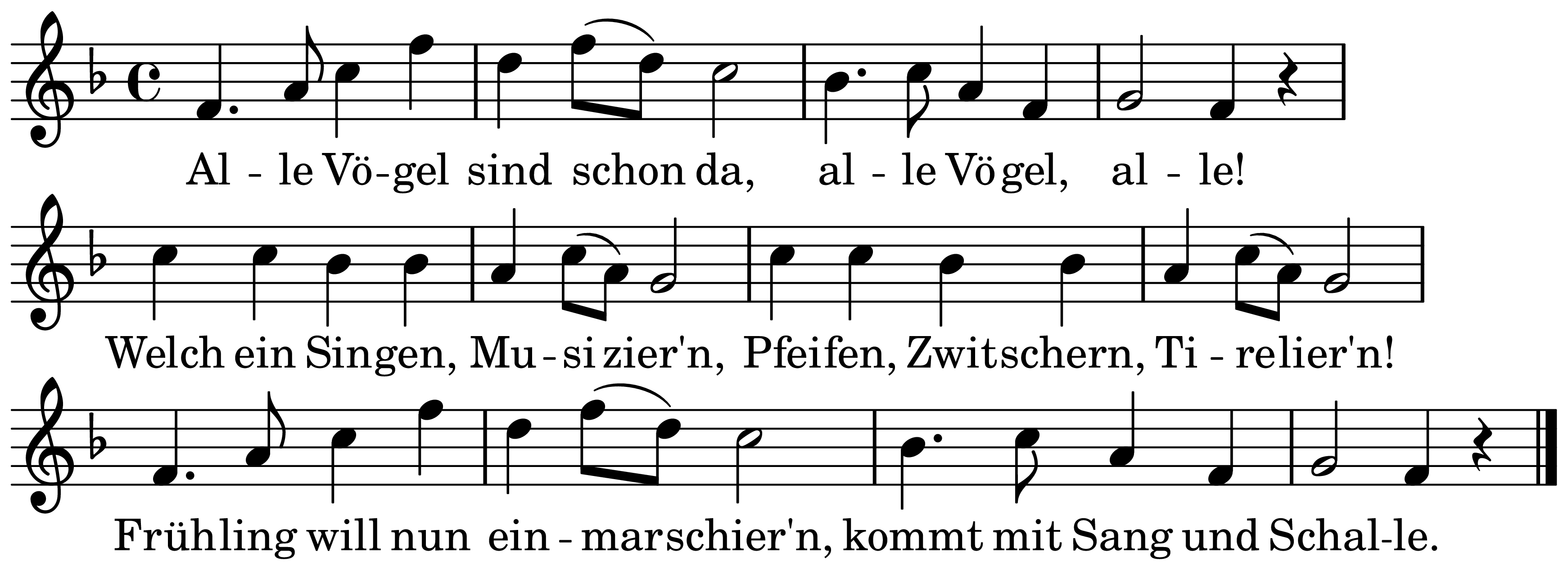 The melody of Alle Vögel sind schon da on a staff, as engraved in the book