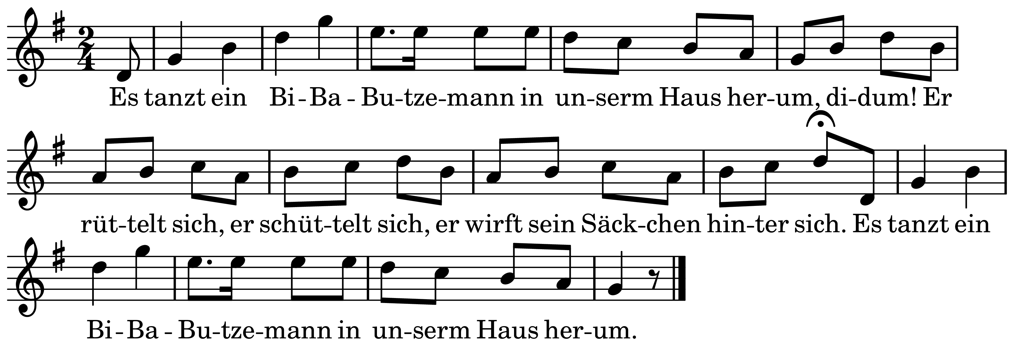 The melody of Es tanzt ein Bi-Ba-Butzemann on a staff, as engraved in the book
