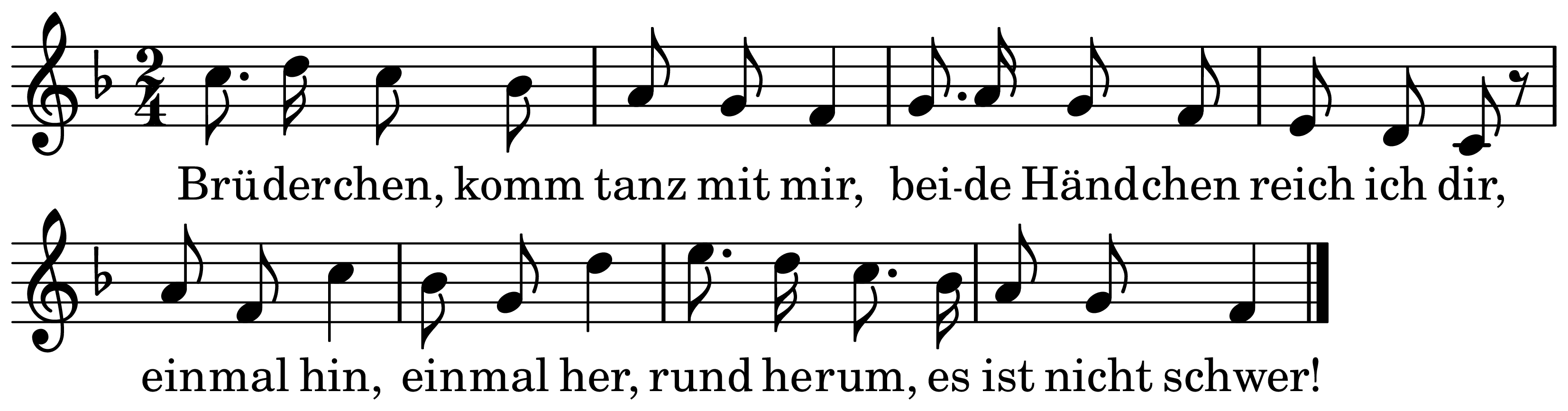 The melody of Brüderchen, komm tanz mit mir on a staff, as engraved in the book