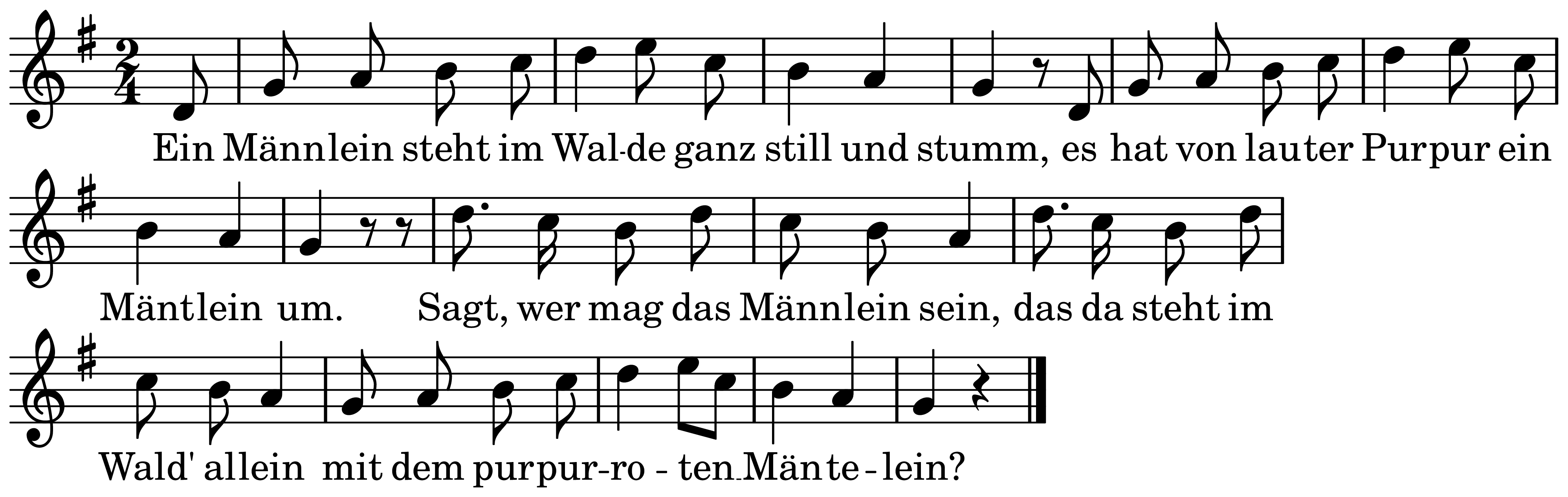 The melody of Ein Männlein steht im Walde on a staff, as engraved in the book