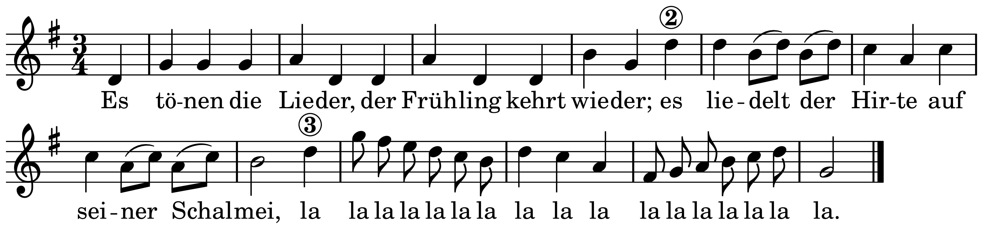 The melody of Es tönen die Lieder on a staff, as engraved in the book