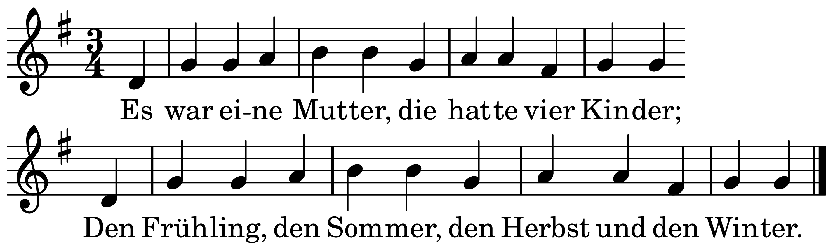 The melody of Es war eine Mutter on a staff, as engraved in the book