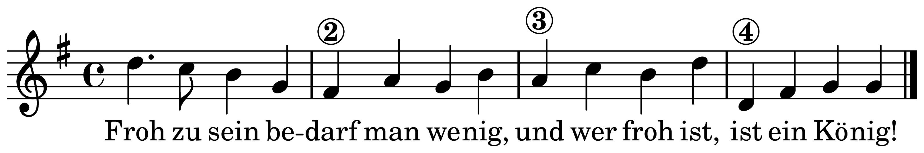The melody of Froh zu sein bedarf es wenig on a staff, as engraved in the book