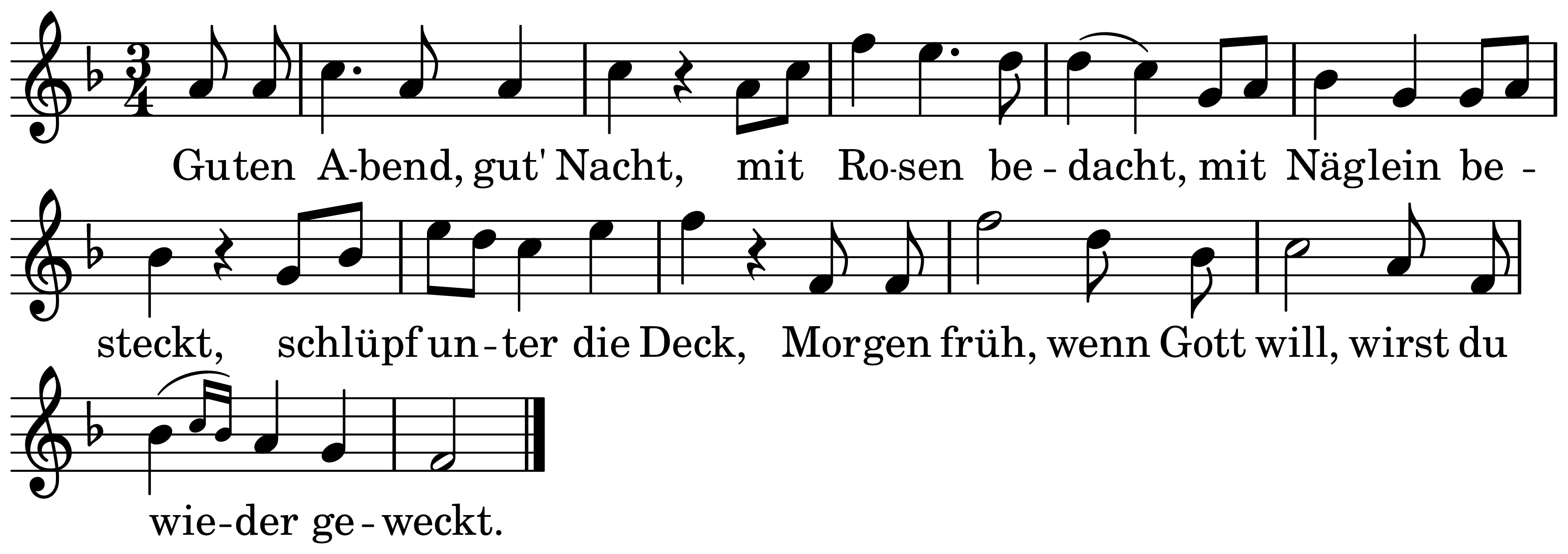 The melody of Guten Abend, gut' Nacht on a staff, as engraved in the book