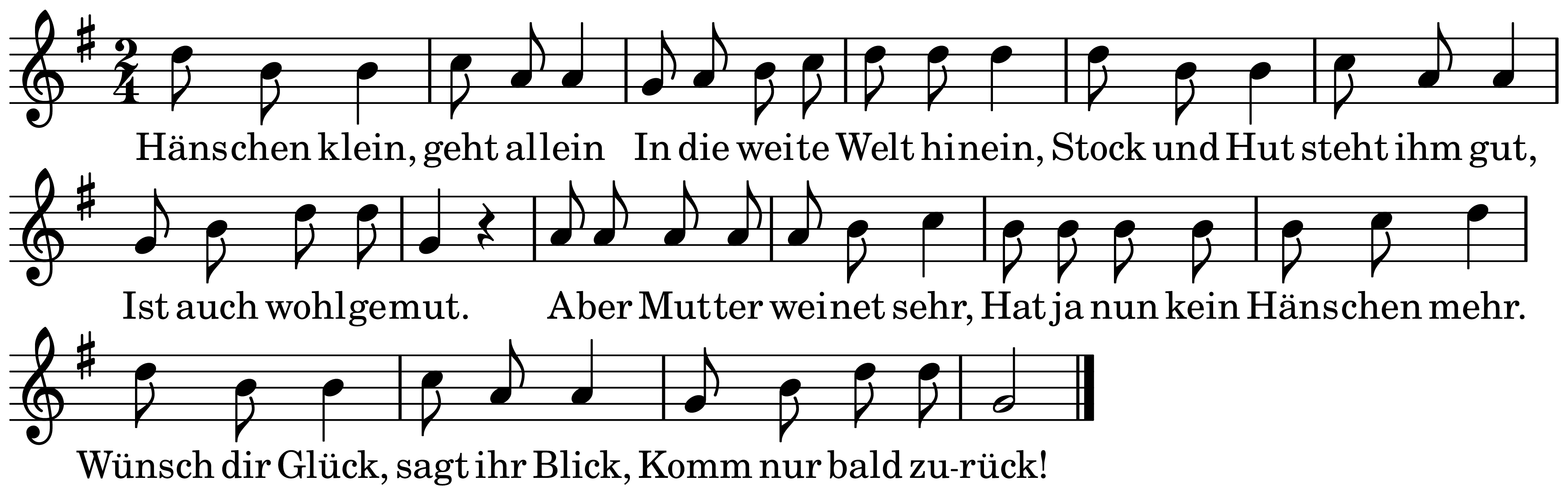 The melody of Hänschen klein on a staff, as engraved in the book