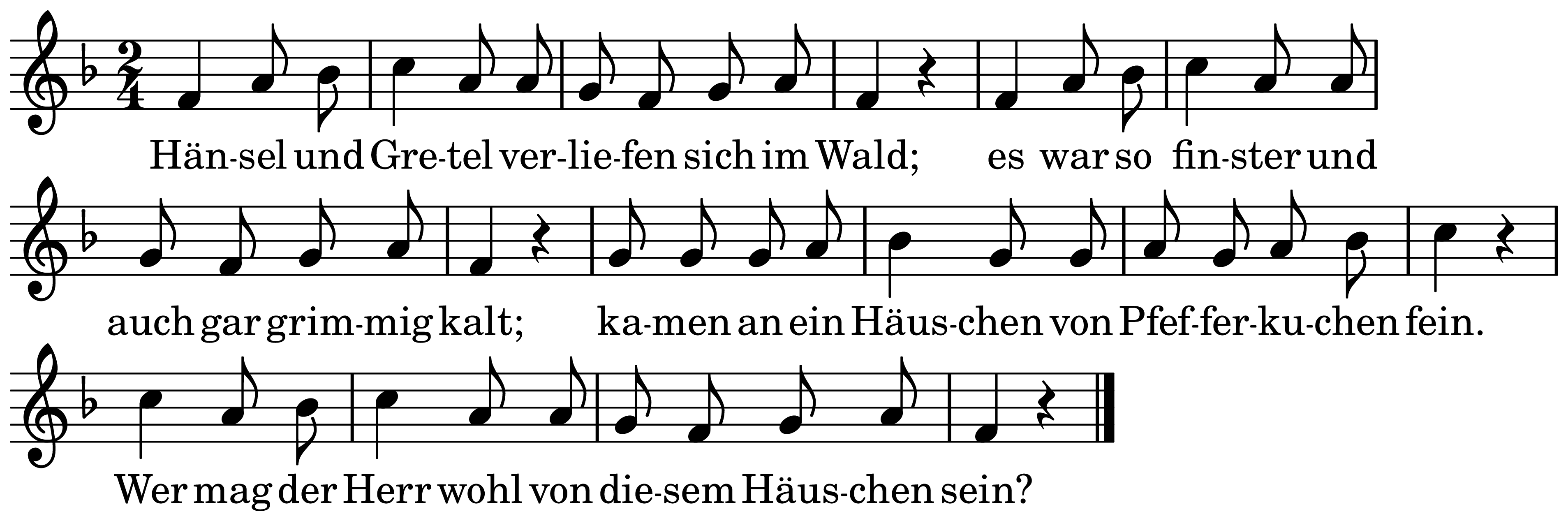 The melody of Hänsel und Gretel verliefen sich im Wald on a staff, as engraved in the book