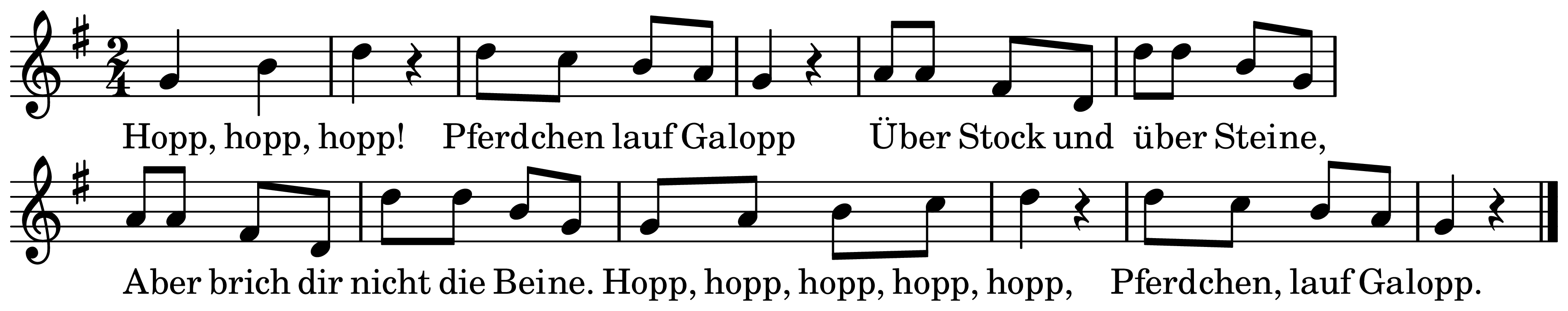 The melody of Hopp, hopp, hopp on a staff, as engraved in the book