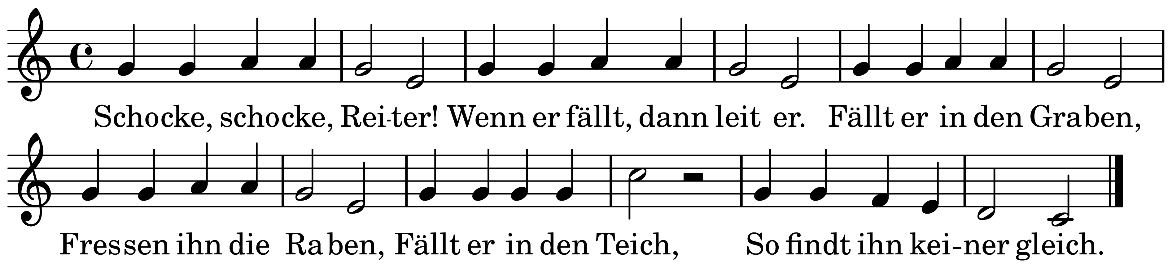 The melody of Hoppe, hoppe, Reiter on a staff, as engraved in the book