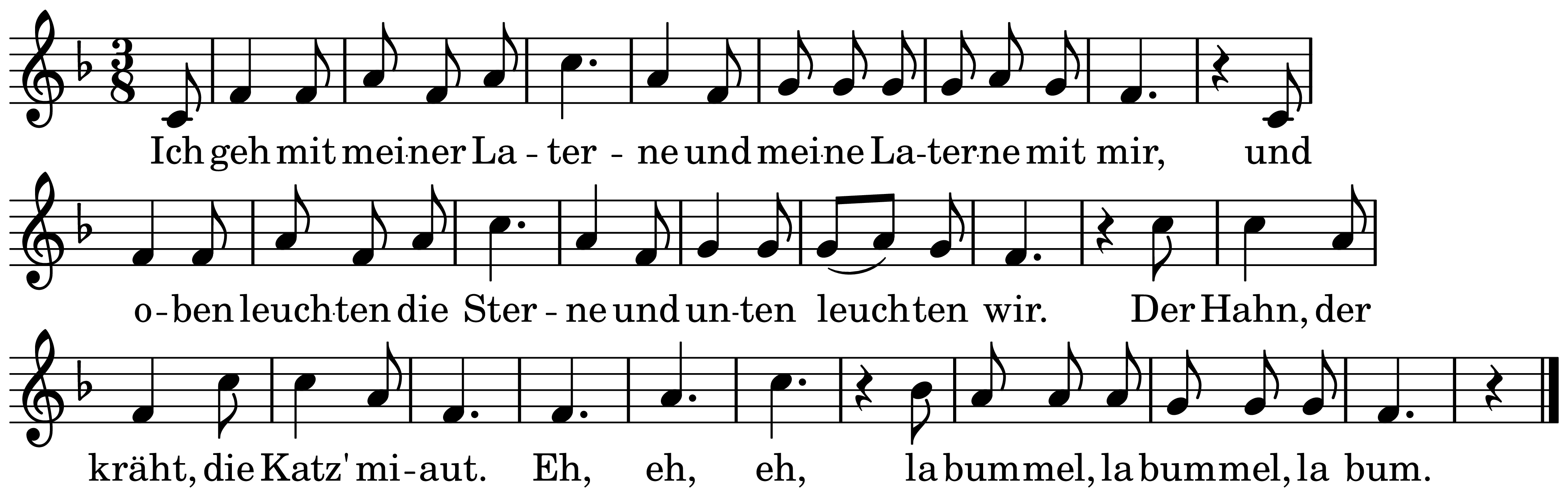 The melody of Ich geh mit meiner Laterne on a staff, as engraved in the book
