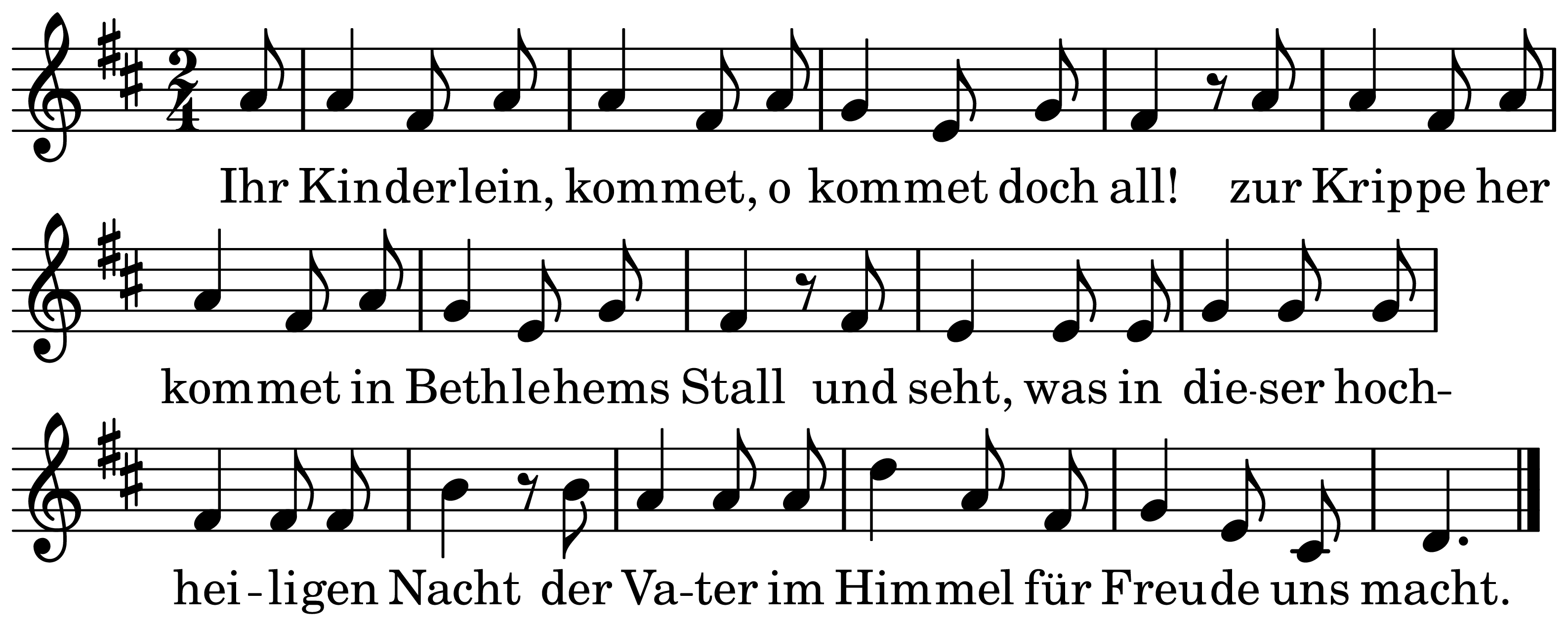 The melody of Ihr Kinderlein, kommet on a staff, as engraved in the book