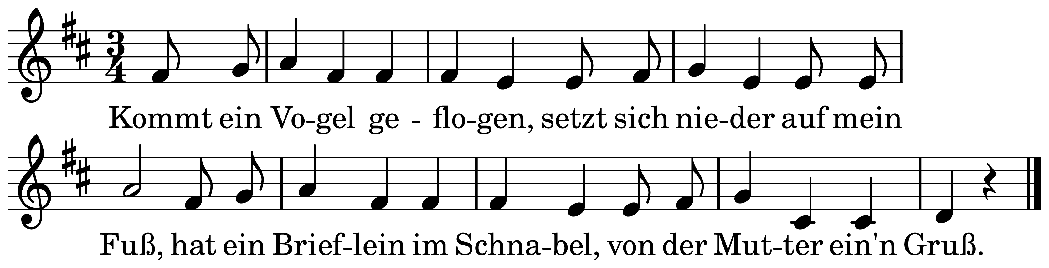 The melody of Kommt ein Vogel geflogen on a staff, as engraved in the book