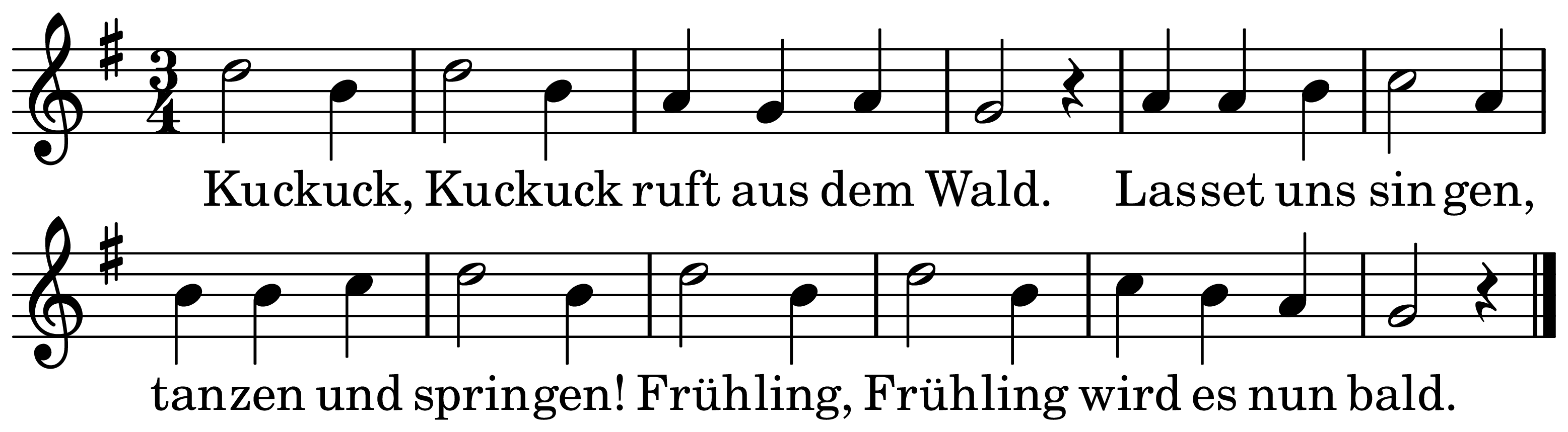The melody of Kuckuck, Kuckuck, ruft's aus dem Wald on a staff, as engraved in the book