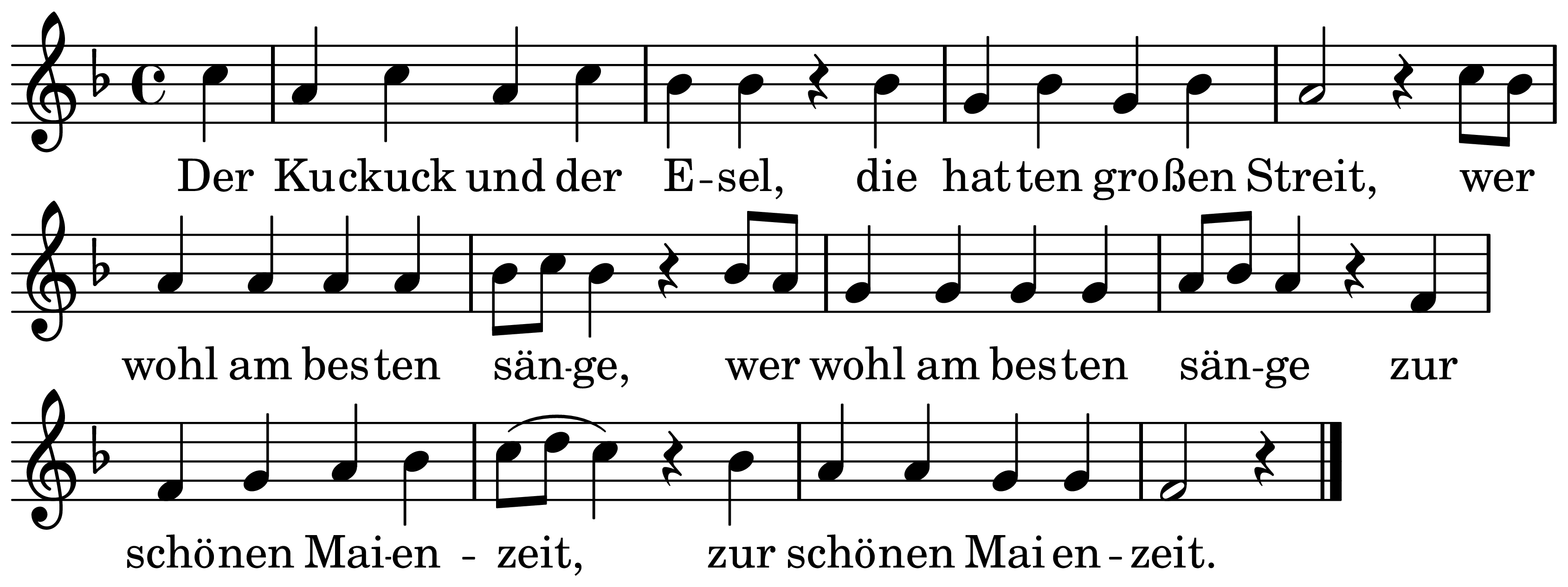 The melody of Der Kuckuck und der Esel on a staff, as engraved in the book