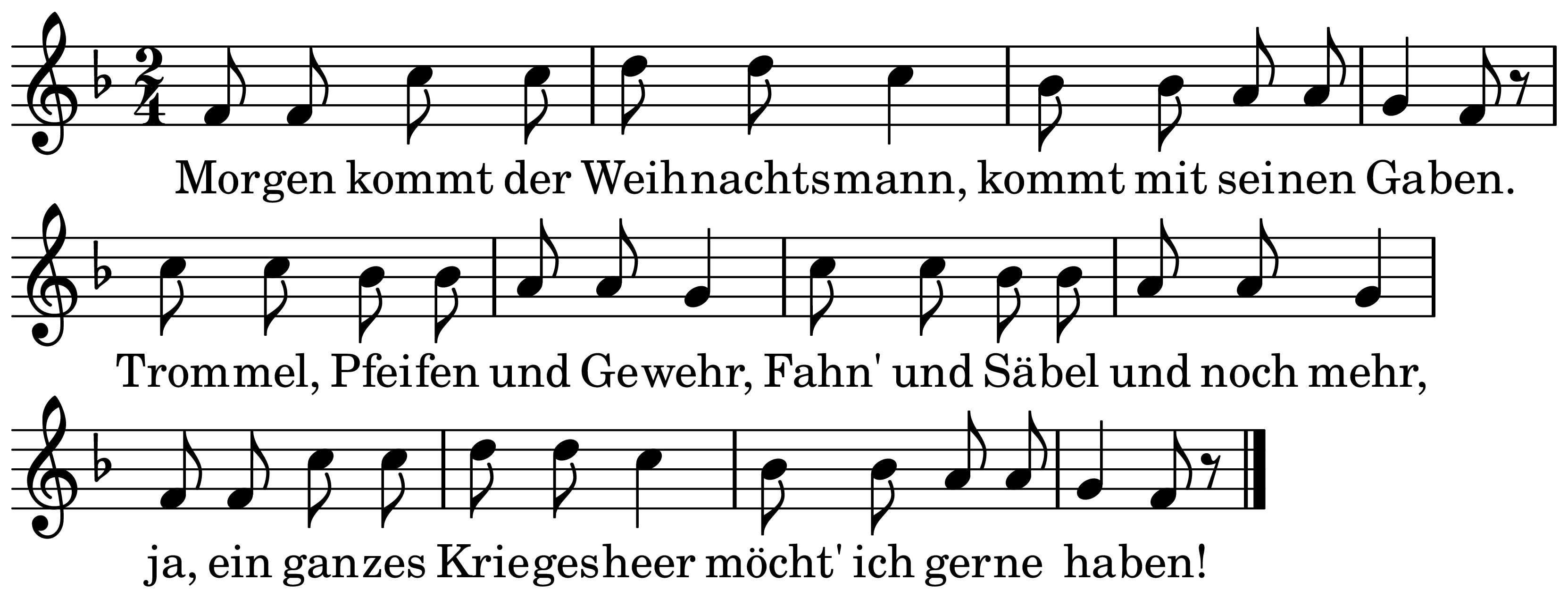 The melody of Morgen kommt der Weihnachtsmann on a staff, as engraved in the book