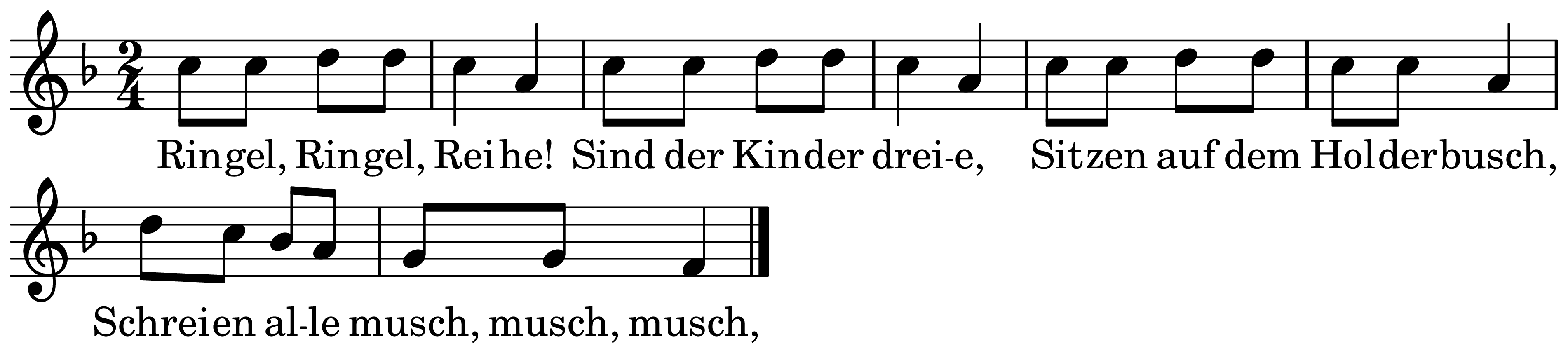 The melody of Ringel, Ringel, Reihe on a staff, as engraved in the book