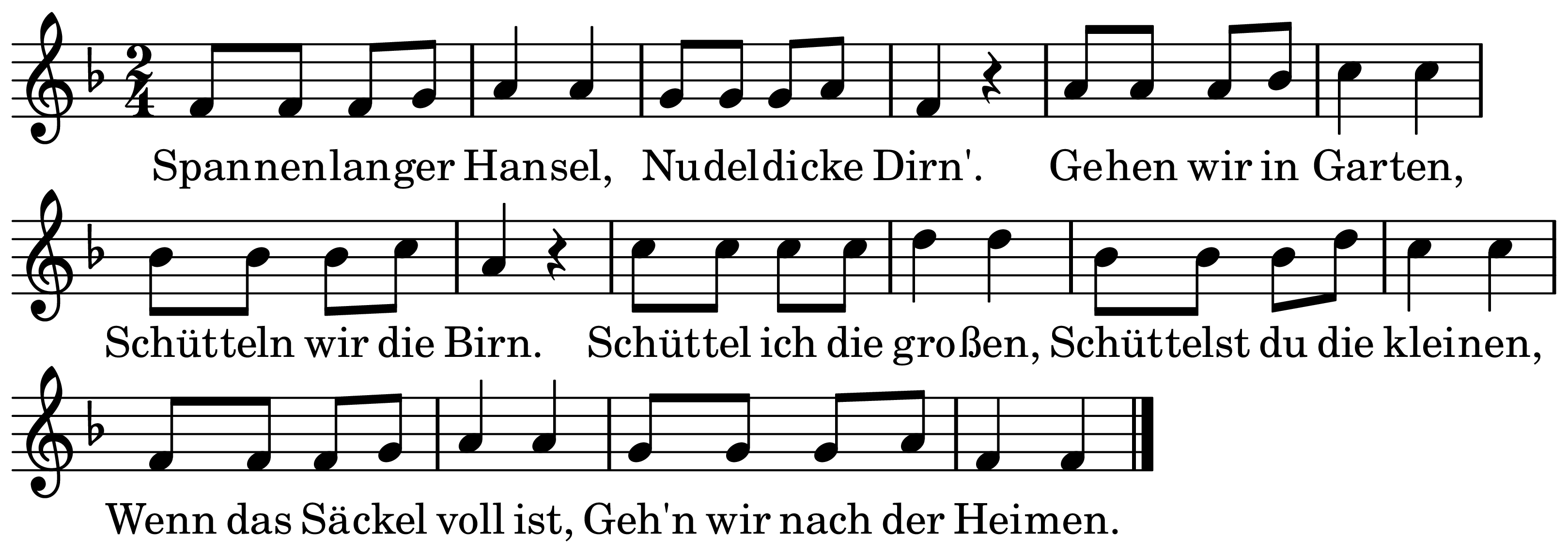 The melody of Spannenlanger Hansel on a staff, as engraved in the book