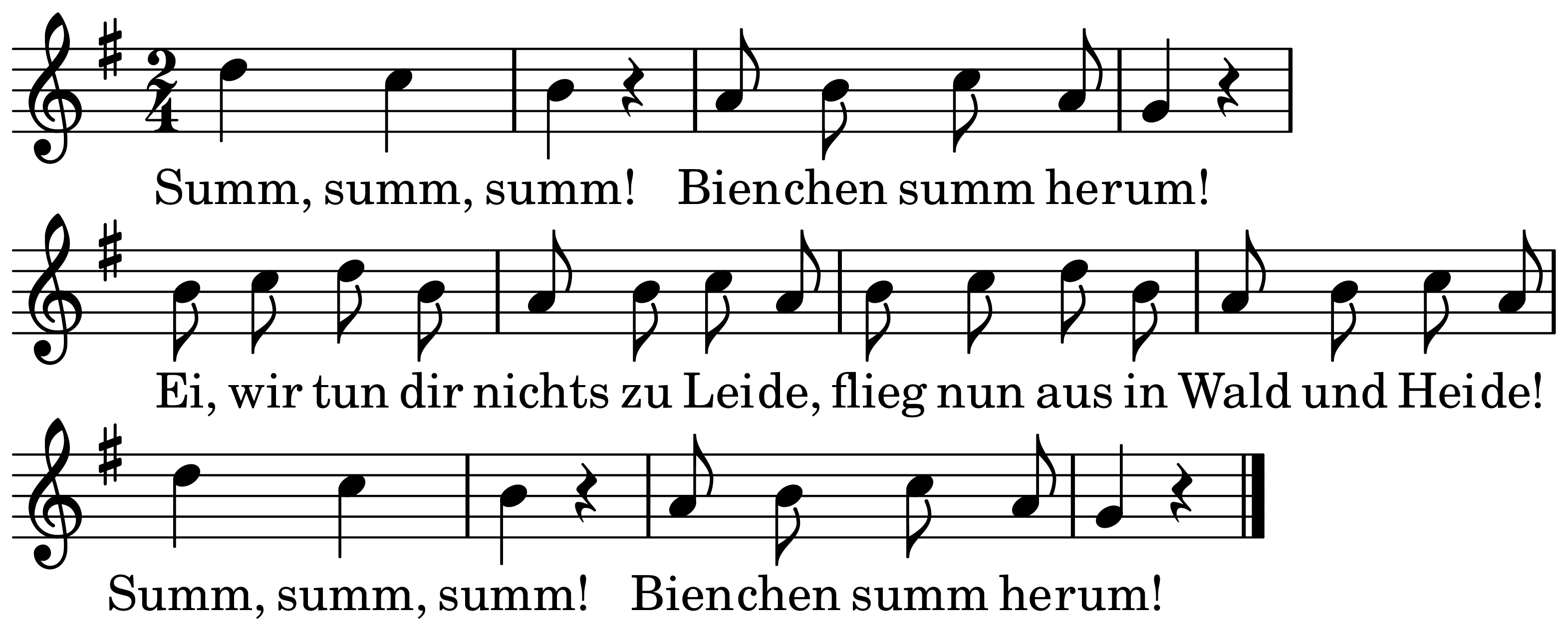 The melody of Summ, summ, summ on a staff, as engraved in the book