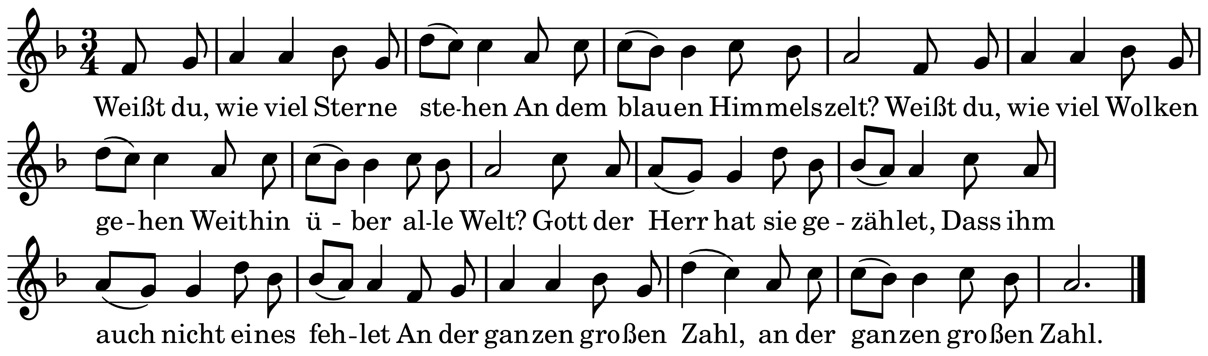 The melody of Weißt du, wie viel Sternlein stehen on a staff, as engraved in the book