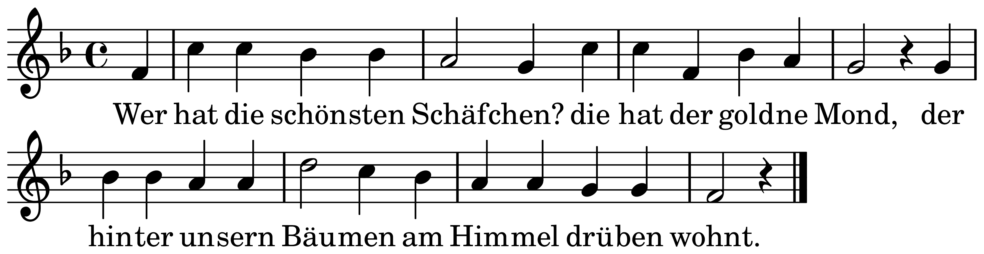 The melody of Wer hat die schönsten Schäfchen on a staff, as engraved in the book
