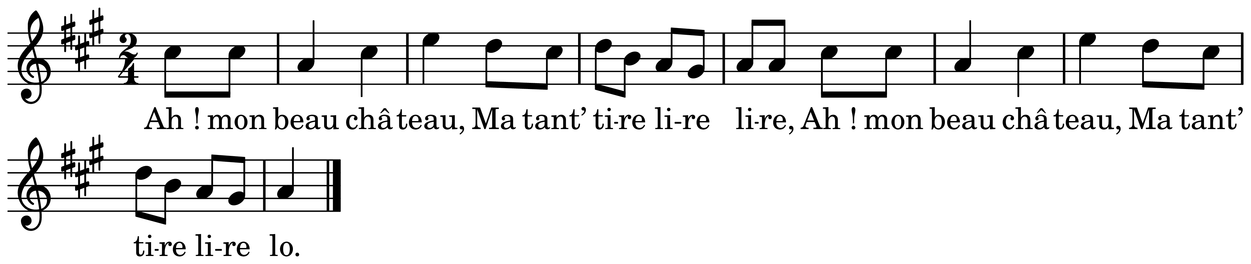 The melody of Ah ! mon beau château on a staff, as engraved in the book