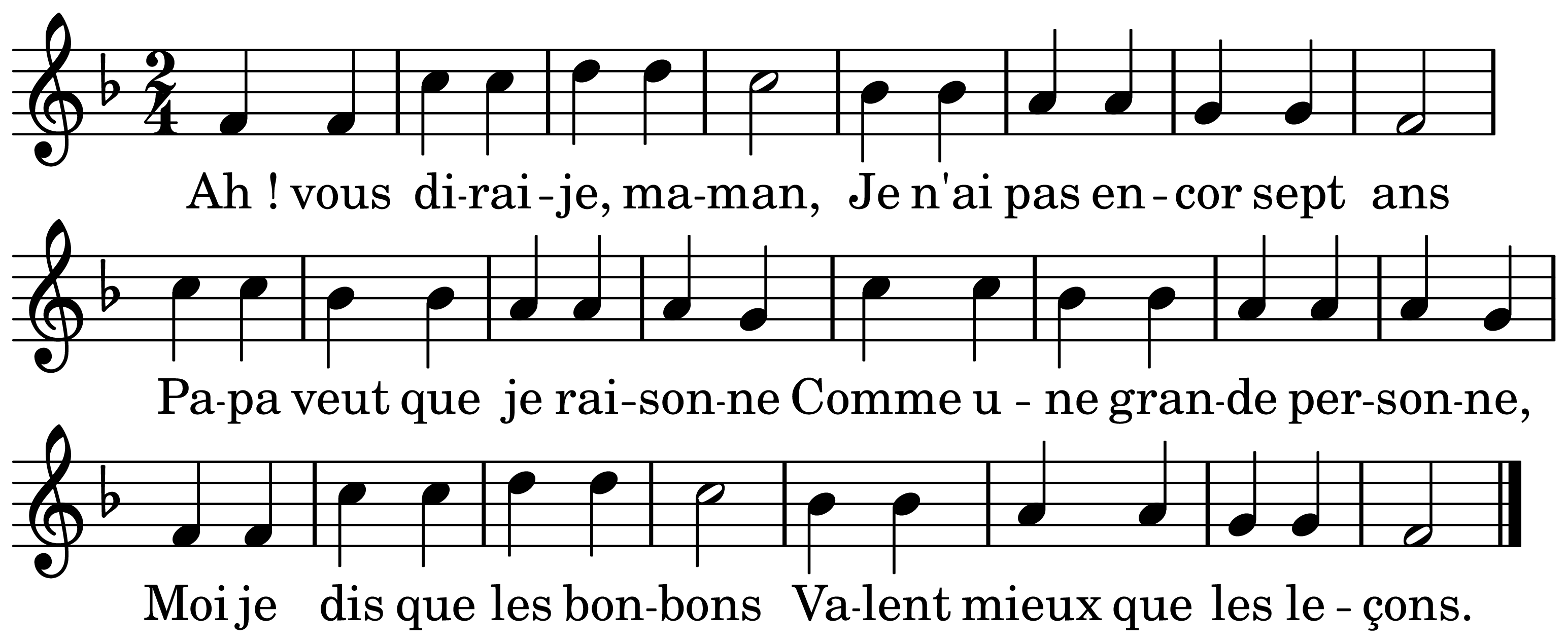 The melody of Ah ! vous dirai-je, maman on a staff, as engraved in the book