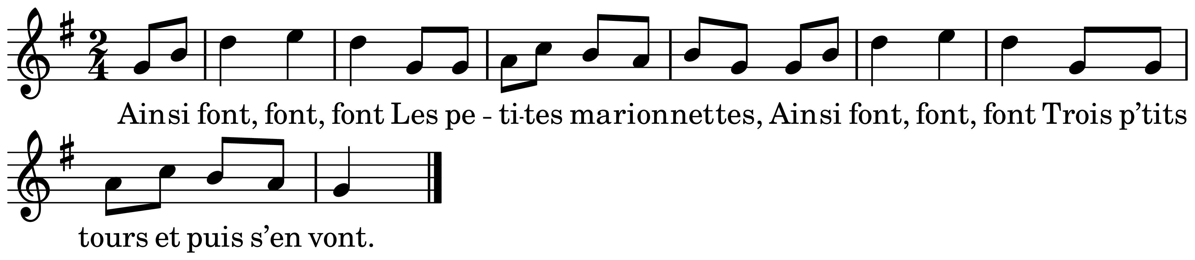 The melody of Ainsi font, font, font on a staff, as engraved in the book