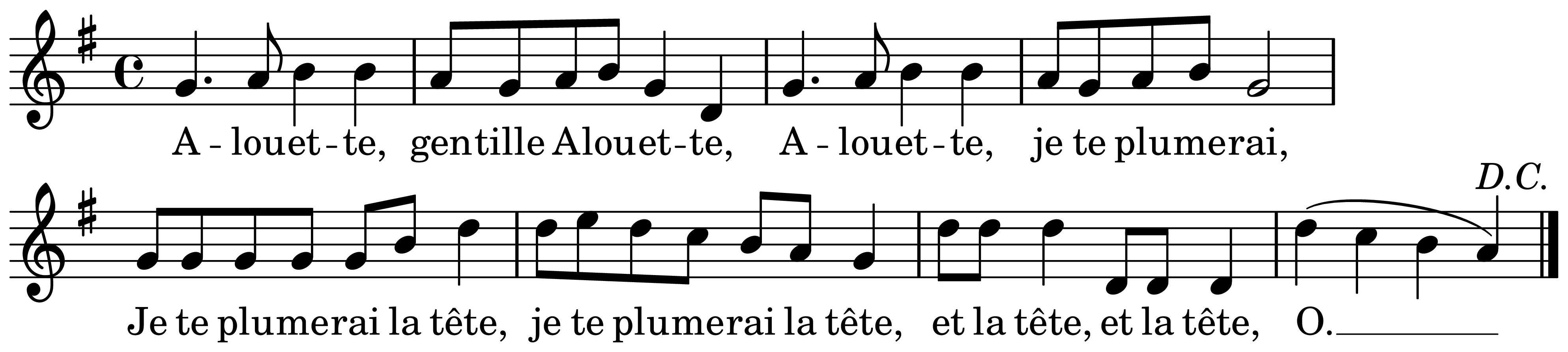 The melody of Alouette on a staff, as engraved in the book