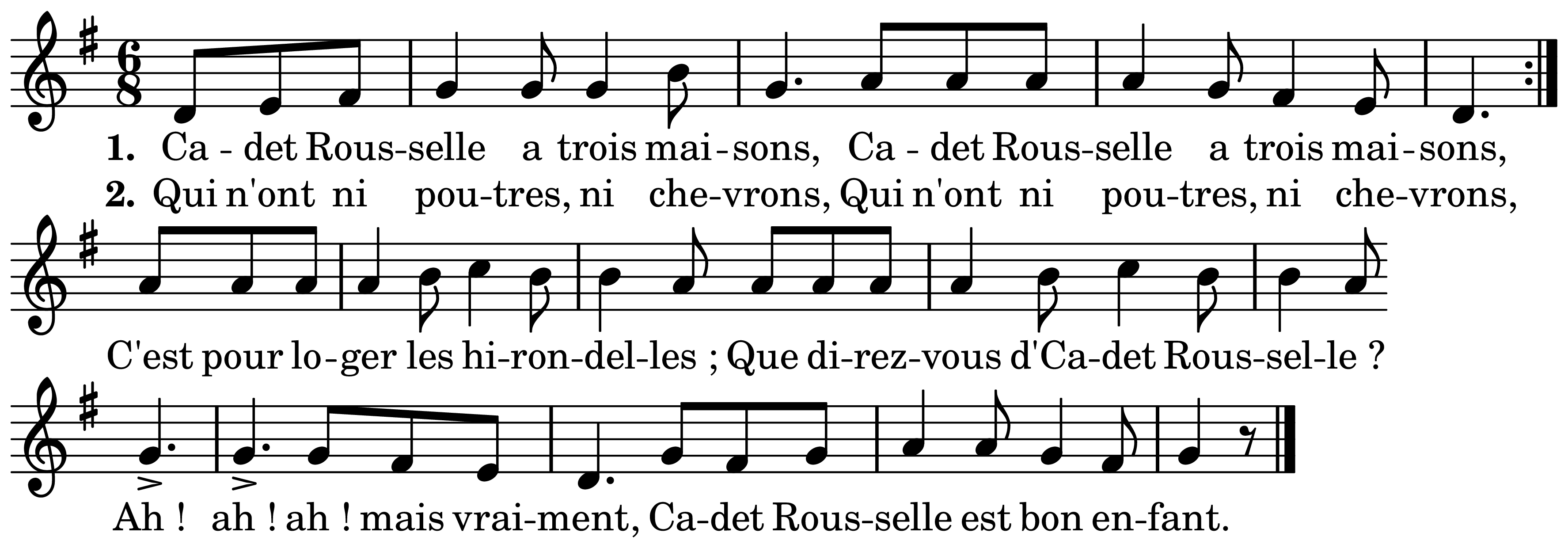 The melody of Cadet Rousselle on a staff, as engraved in the book