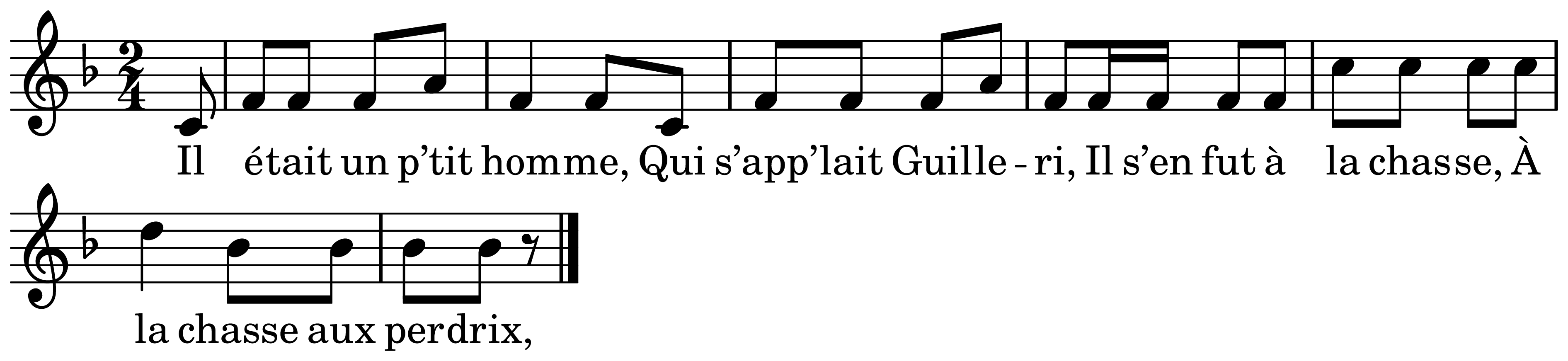 The melody of Compère Guilleri on a staff, as engraved in the book