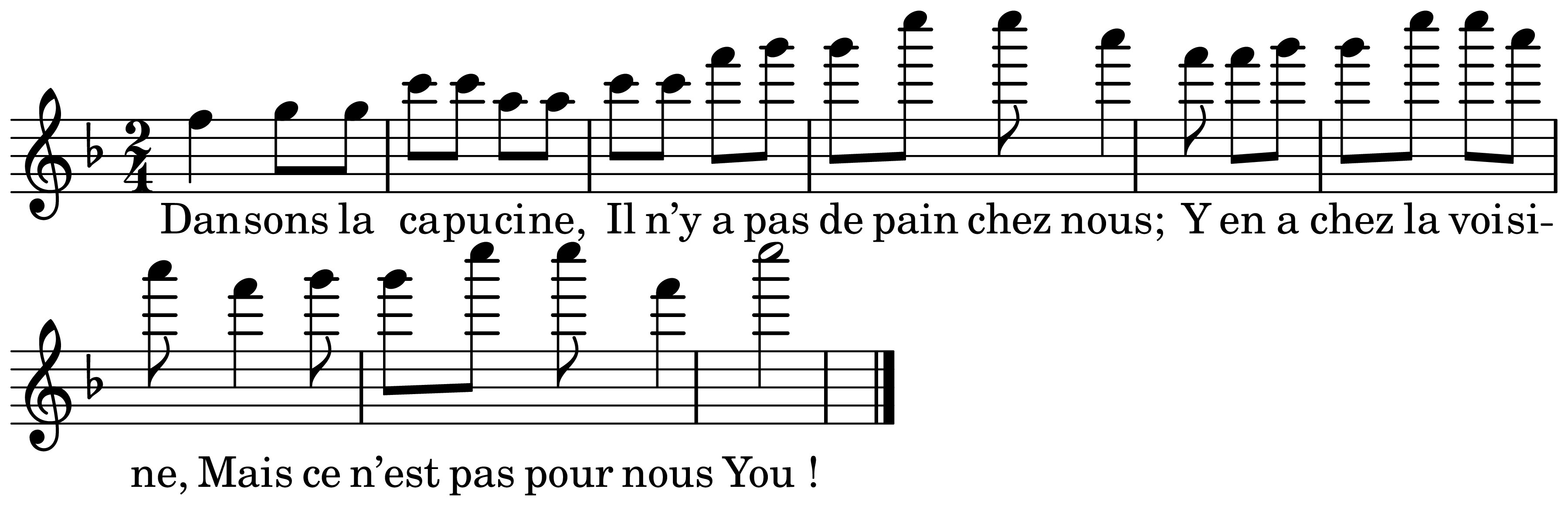 The melody of Dansons la capucine on a staff, as engraved in the book