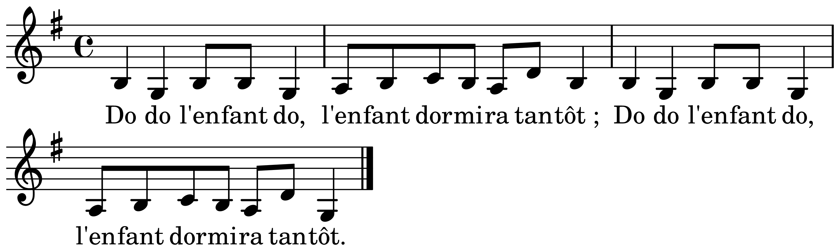 The melody of Dodo, l'enfant do on a staff, as engraved in the book