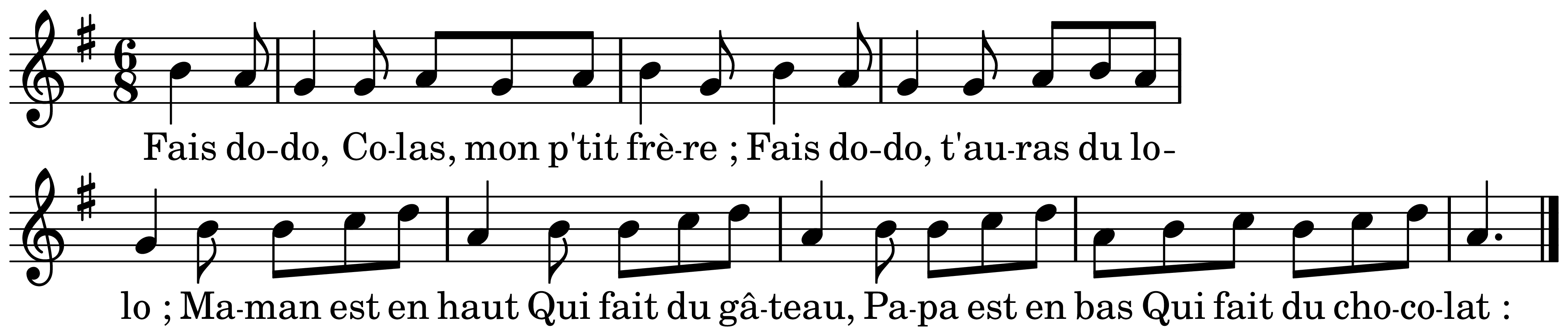 The melody of Fais dodo, Colas, mon p'tit frère on a staff, as engraved in the book