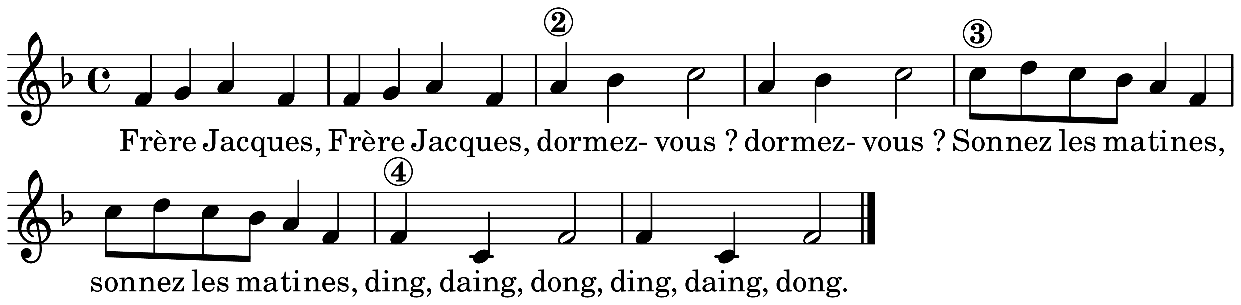 The melody of Frère Jacques on a staff, as engraved in the book