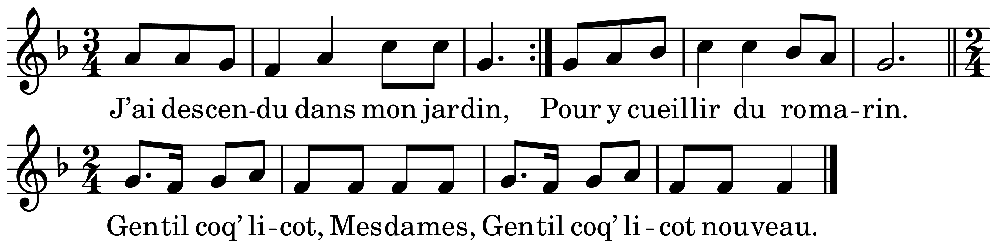 The melody of Gentil coquelicot on a staff, as engraved in the book