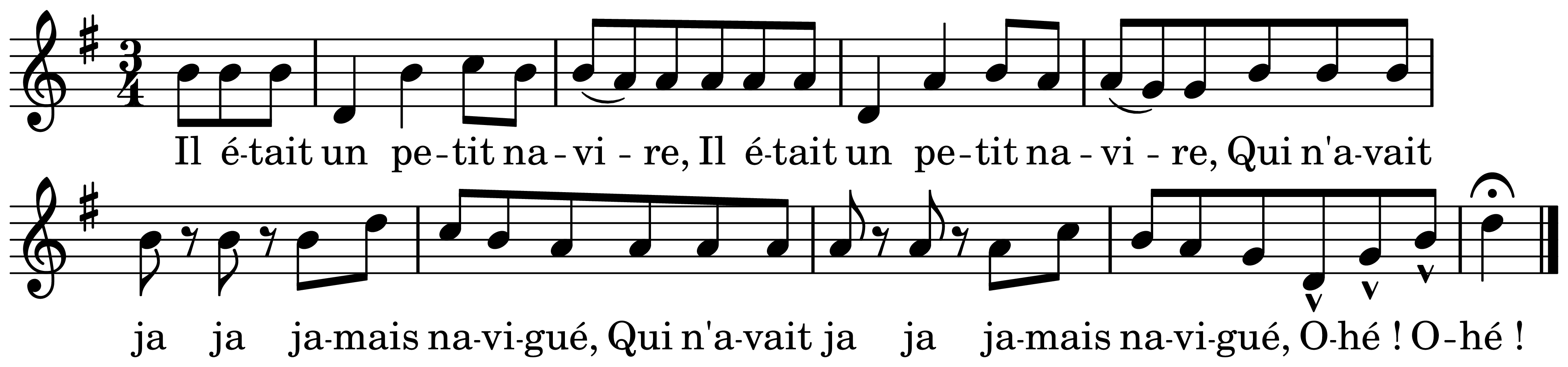 The melody of Il était un petit navire on a staff, as engraved in the book