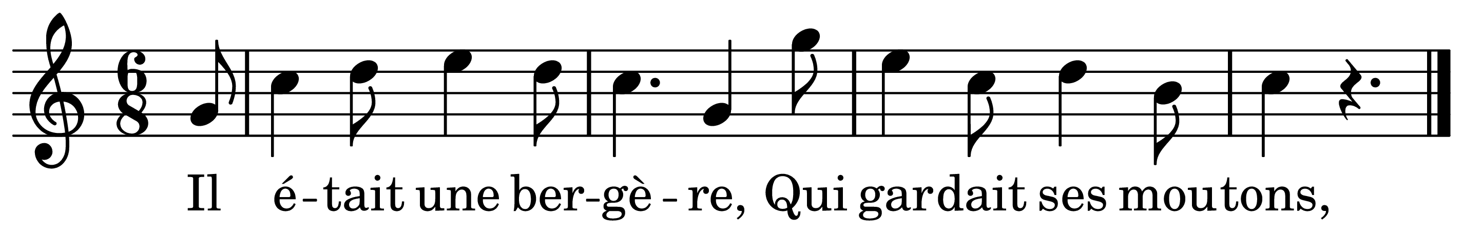The melody of Il était une bergère on a staff, as engraved in the book