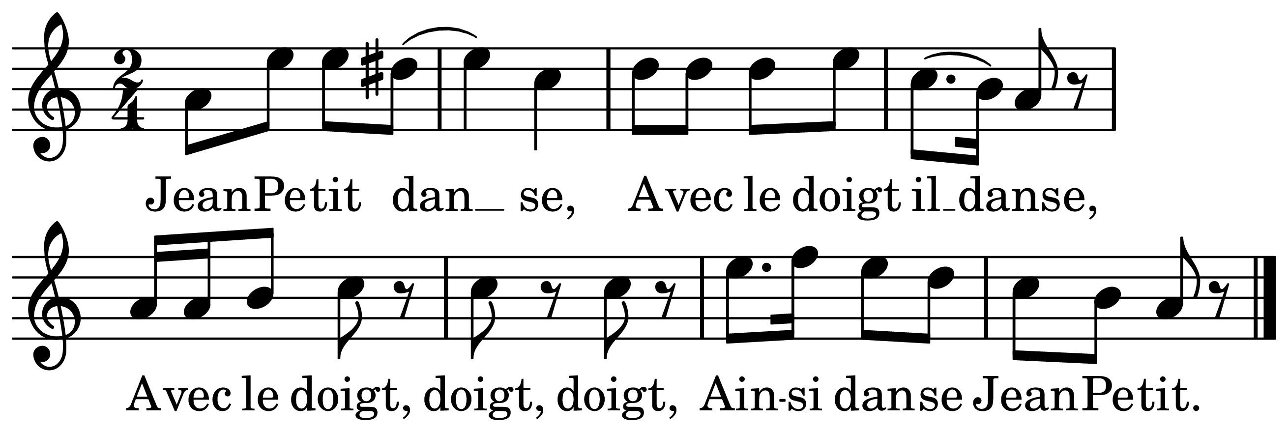 The melody of Jean Petit qui danse on a staff, as engraved in the book