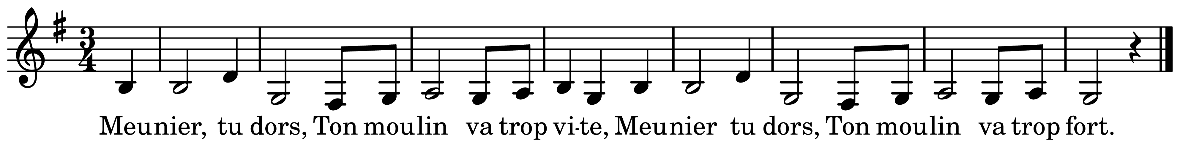 The melody of Meunier, tu dors on a staff, as engraved in the book