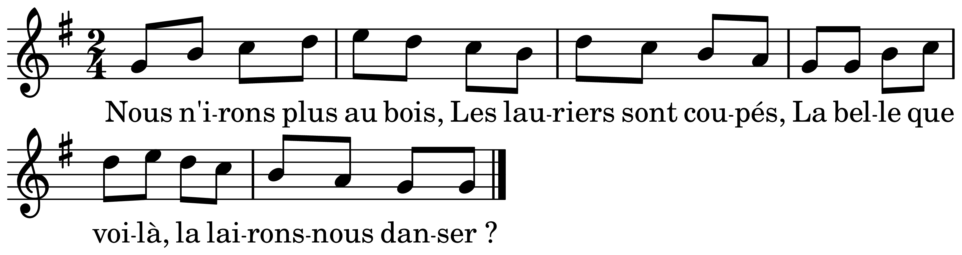 The melody of Nous n'irons plus au bois on a staff, as engraved in the book