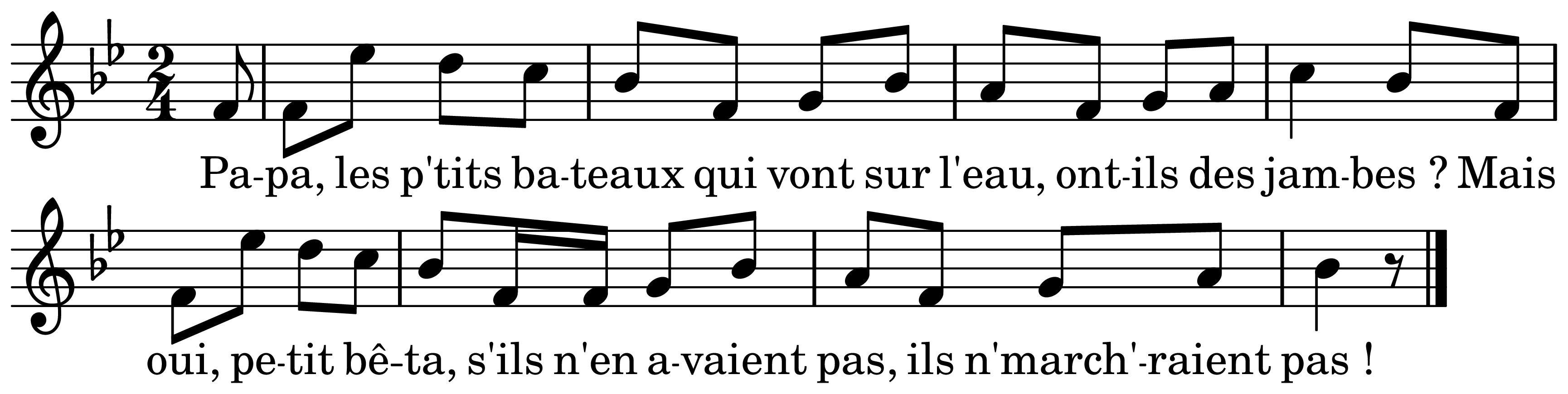 The melody of Papa, les p'tits bateaux on a staff, as engraved in the book
