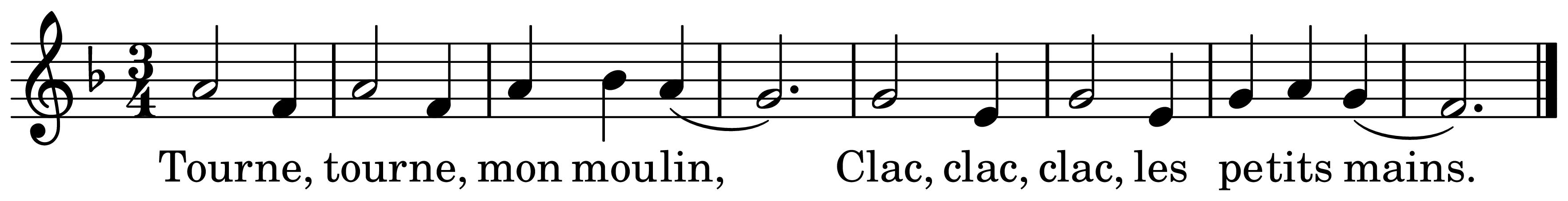 The melody of Tourne, tourne, mon moulin on a staff, as engraved in the book