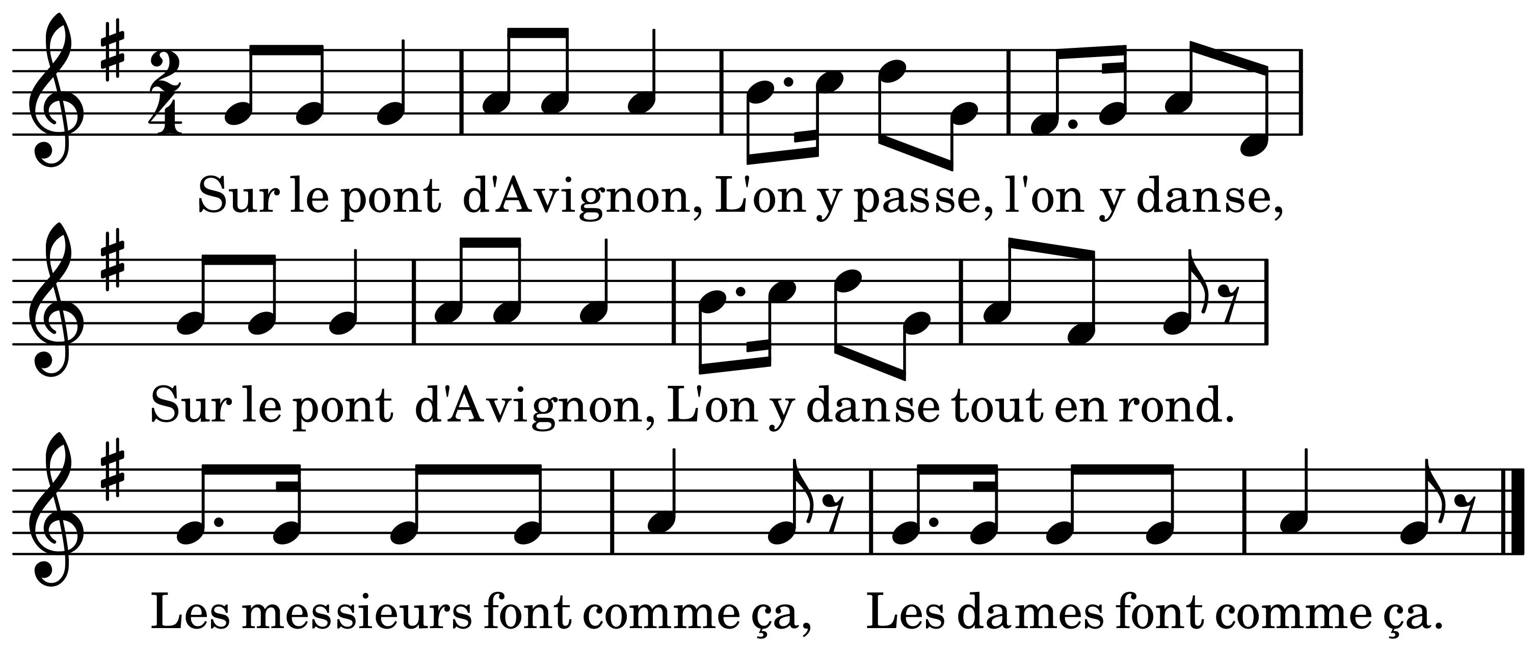 The melody of Sur le pont d'Avignon on a staff, as engraved in the book