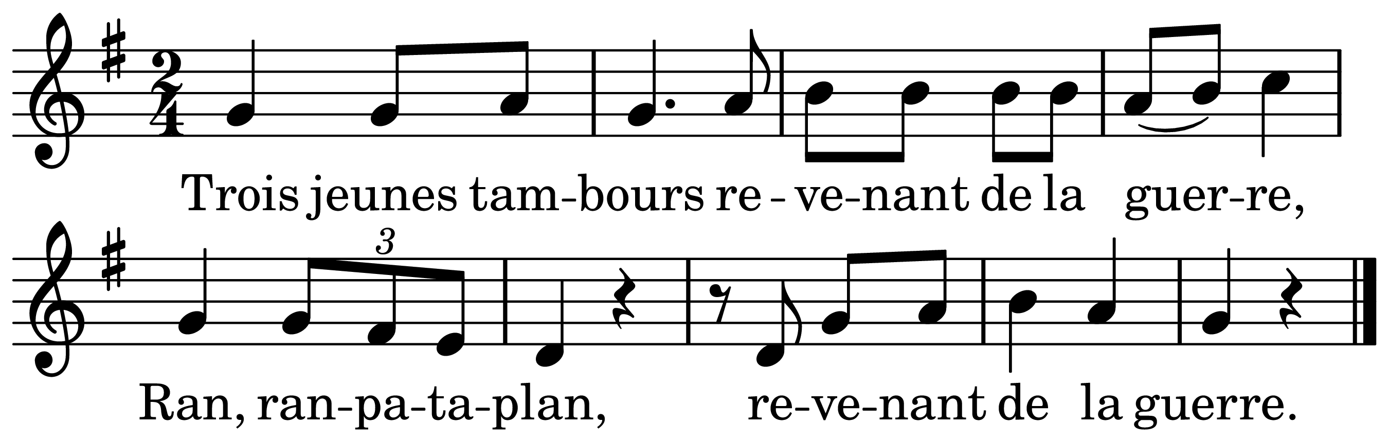 The melody of Trois jeunes tambours on a staff, as engraved in the book