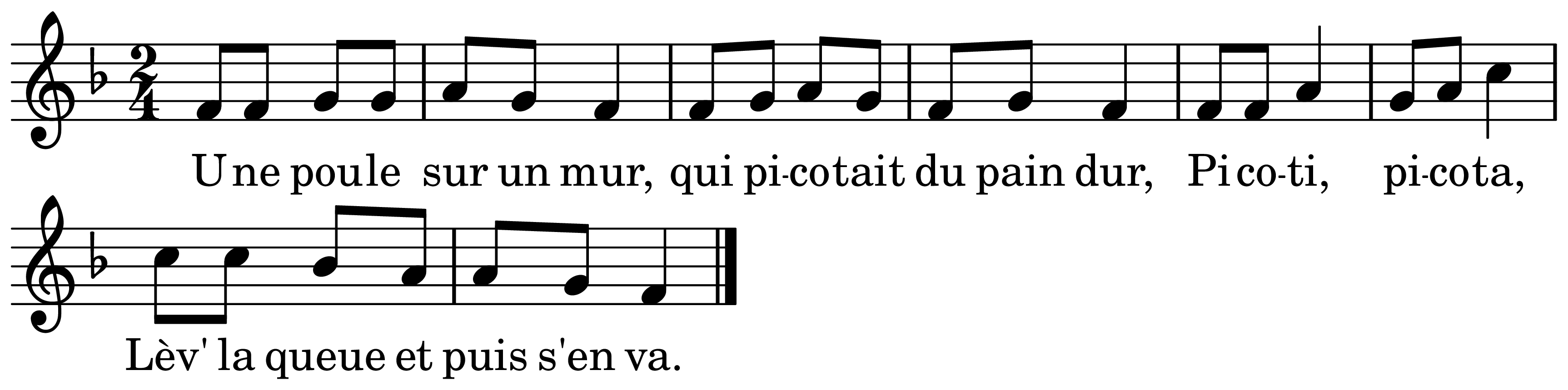 The melody of Une poule sur un mur on a staff, as engraved in the book